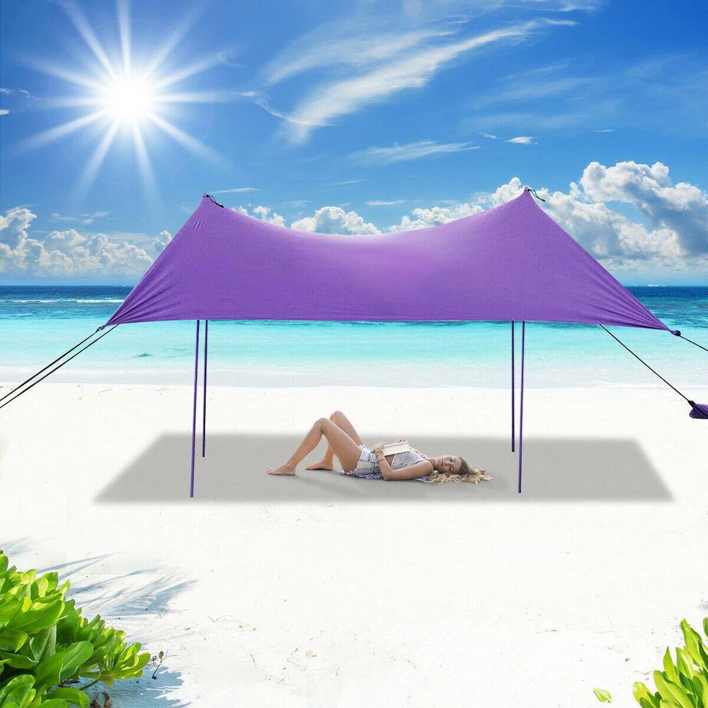 WELLFOR 10 ft. x 9 ft. Family Beach Tent Canopy Sunshade with 4 Poles  Purple OP-HKY-70407PU