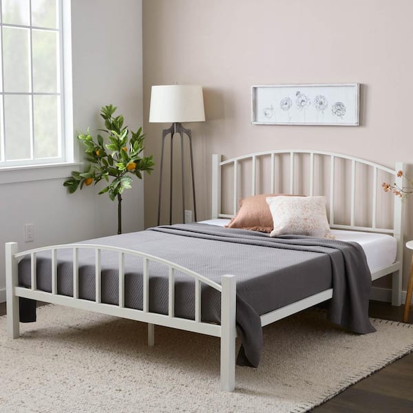 Brookside Tiffany White Metal Frame Twin Platform Bed with an Arched Vertical Bar Headboard and Footboard