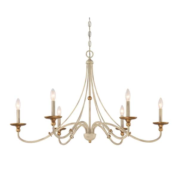 Minka Lavery Westchester County 6-Farm House White with Gilded Gold Leaf Chandelier