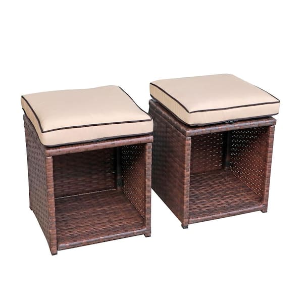 Freestyle Brown Aluminum Outdoor Patio Ottoman with Beige Cushions (2-Piece)