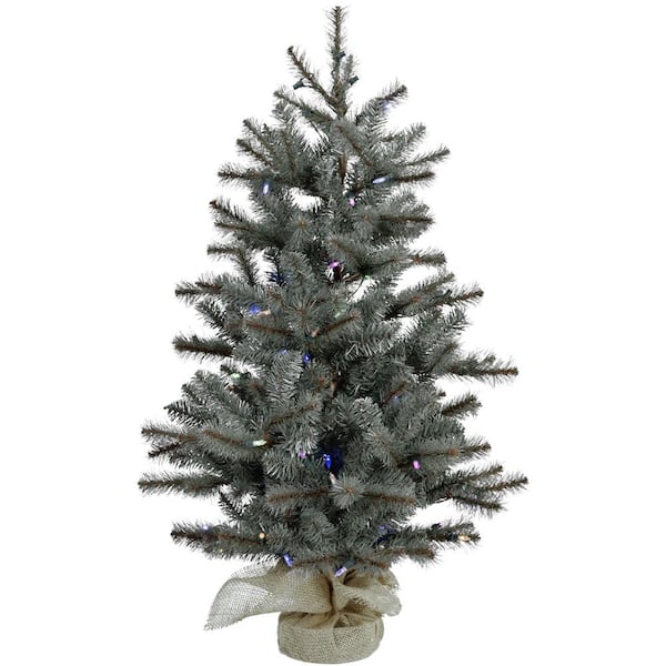 Fraser Hill Farm 4 ft. Heritage Pine Artificial Tree with Burlap Base and Multi-Colored LED String Lights