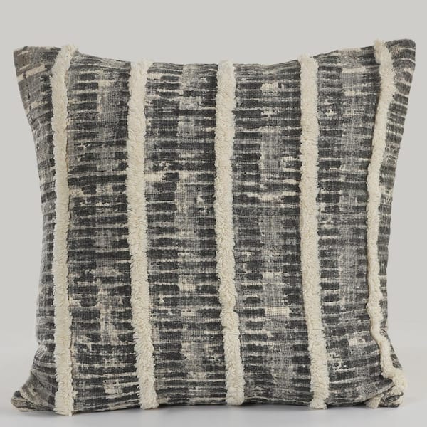 LR Home Lines and Stripes Black and Gray Striped Hypoallergenic Polyester 18 in. x 18 in. Throw Pillow