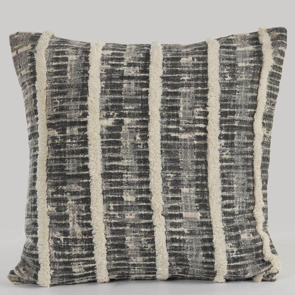Lines and Stripes Black and Gray Striped Hypoallergenic Polyester 18 in. x 