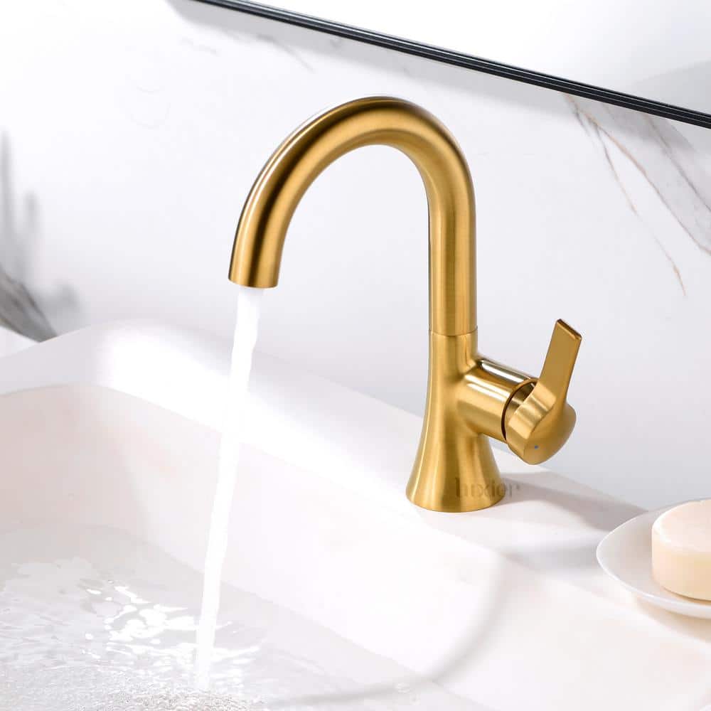 Brushed Gold Single Handle Bathroom Faucet with Drain Assembly