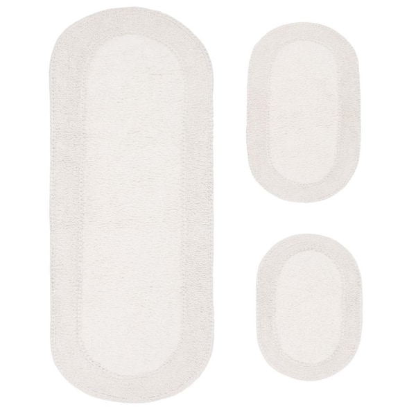 Double Ruffle Collection 100% Cotton Bath Rugs Set, 3-Pcs Set with Runner, Ivory