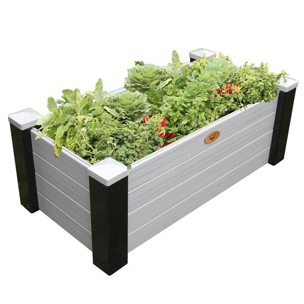 Gronomics 24 in. x 48 in. x 18 in. Maintenance Free Black and Gray Vinyl Raised Garden Bed