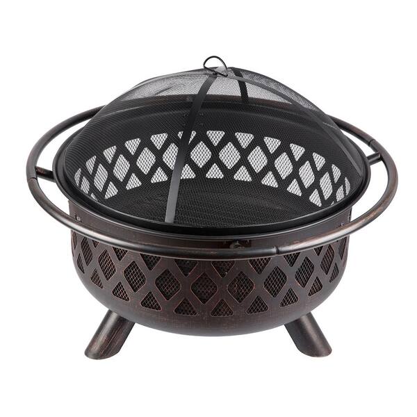 Tidoin 35 in. Outdoor Metal Burning Wood Black Fire Pit with Cover and Poker
