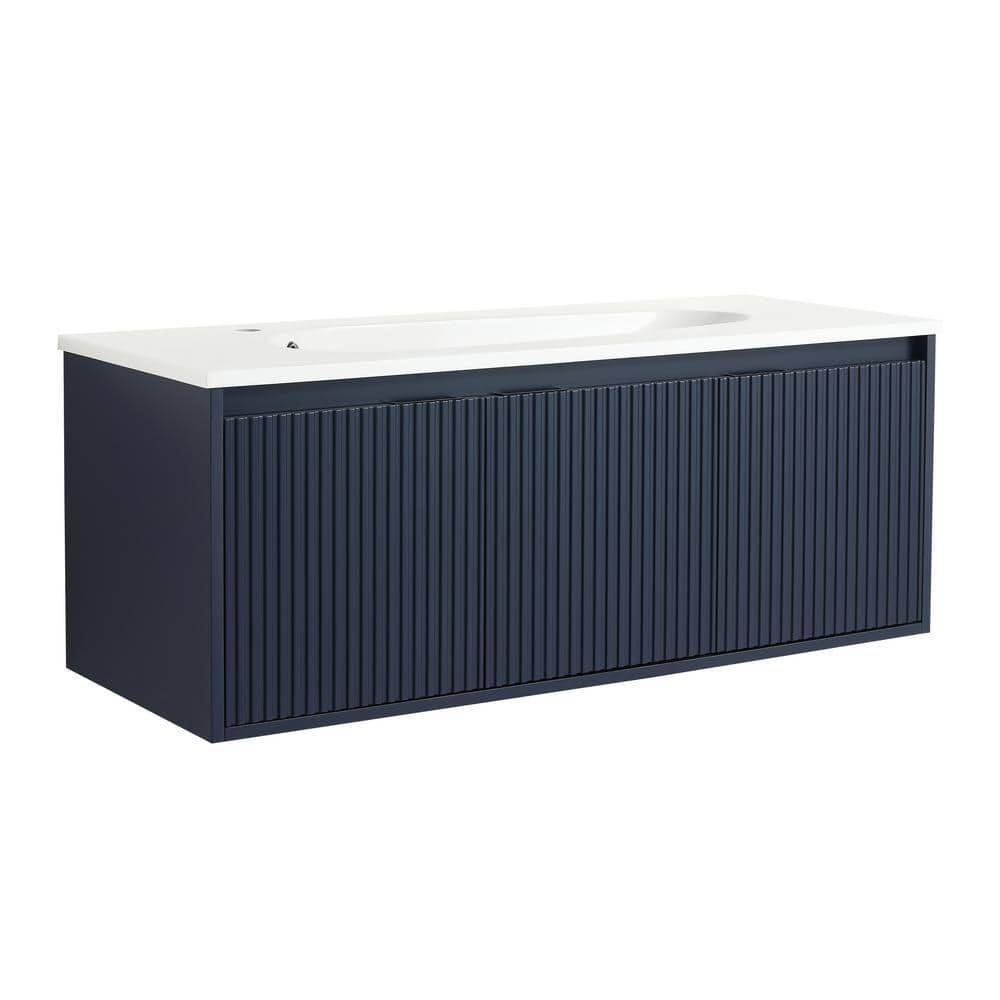 Yunus 18 in. D x 47 in. W x 18 in. H Floating Bath Vanity in Navy Blue with One White Resin Sink and White Ceramic Top price history on PriceWatchPro