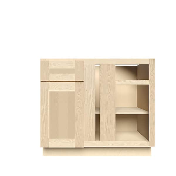 LIFEART CABINETRY 42 in. x 34.5 in. x 24 in. Lancaster Shaker Assembled Corner Blind Base Cabinet in Natural Wood