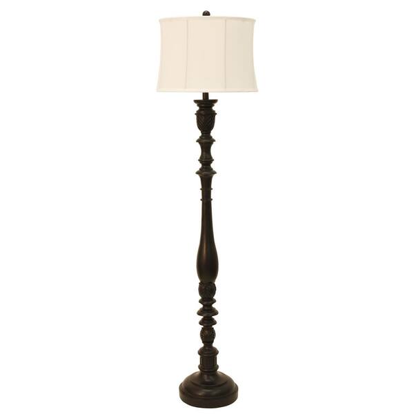 Decor Therapy Nadia 62.5 in. Satin Black Floor Lamp with Linen Shade