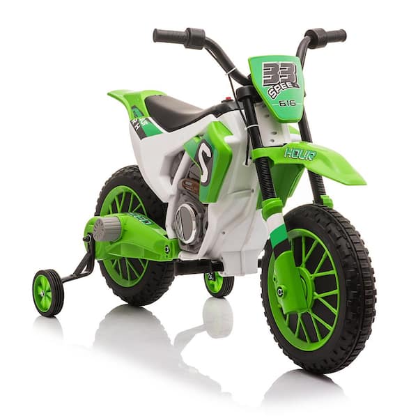 Locomotora Citar Tableta TOBBI 12-Volt Kids Ride On Motorcycle Electric Dirt Bike with Training  Wheels and 2-Speeds , Green TH17E0969 - The Home Depot