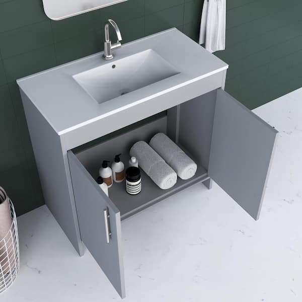 Villa 36 in. W x 18 in. D Bathroom Vanity in Gray with Ceramic Vanity Top in White with White Basin
