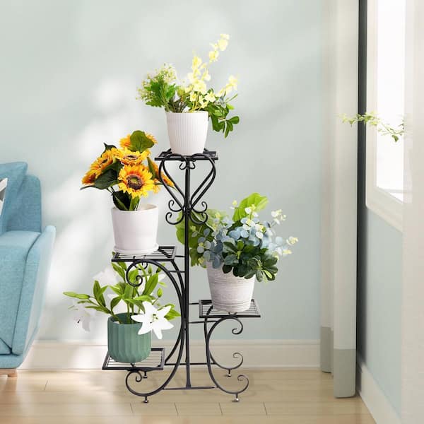 AESOME 34.2 in. Metal Plant Stand Black 4-Tier Flower Pot Display