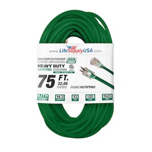75 ft. 14-Gauge/3 Conductors SJTW 13 Amp Indoor/Outdoor Extension Cord with Lighted End Green (1-Pack)