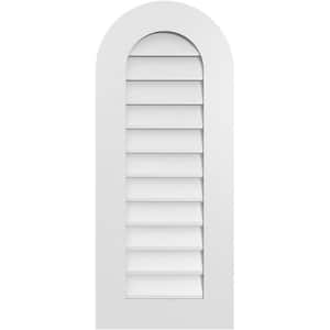 16 in. x 38 in. Round Top Surface Mount PVC Gable Vent: Decorative with Standard Frame