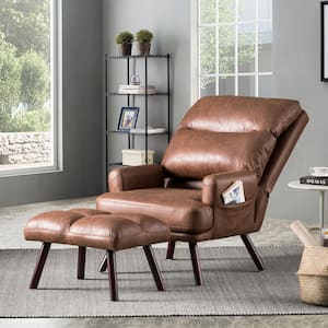 Magic Brown Suede Fabric Recliner Accent Chair and Ottoman Set with Side Bags