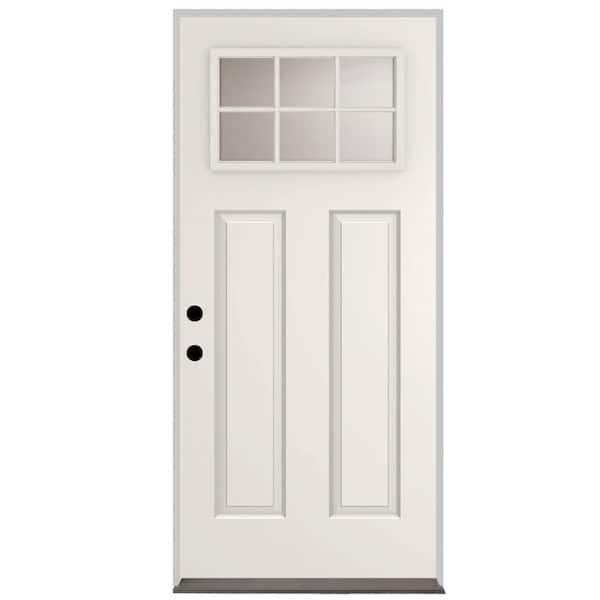 Steves & Sons Element 32 in. x 80 in. Right-Hand 6-Lite 1/4-Lite Clear Glass White Primed Steel Prehung Front Door with Brickmold