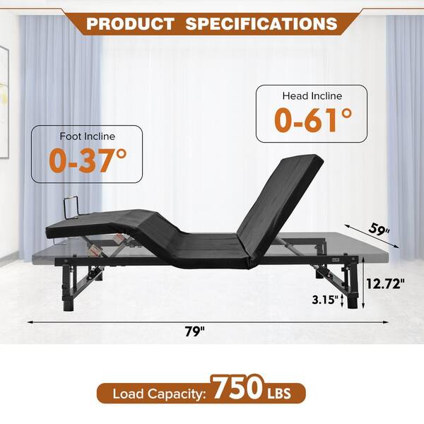 ひめ Black Steel Frame Queen Size Platform Bed with Head and Foot