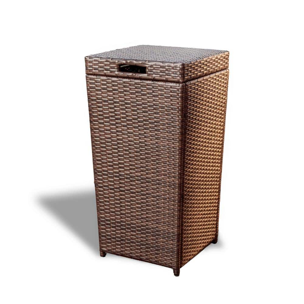HEARTH HARBOR 35 Gal. Brown Wicker Rattan Outdoor Trash Can with Lid for Outdoor Patio NB TC BR The Home Depot