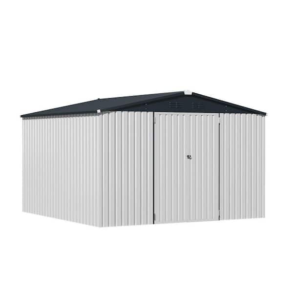 10 ft. W x 10 ft. D White Metal Garden Yard Shed with Design of Lockable Doors, Tool and Utility Storage (95 sq. ft. )