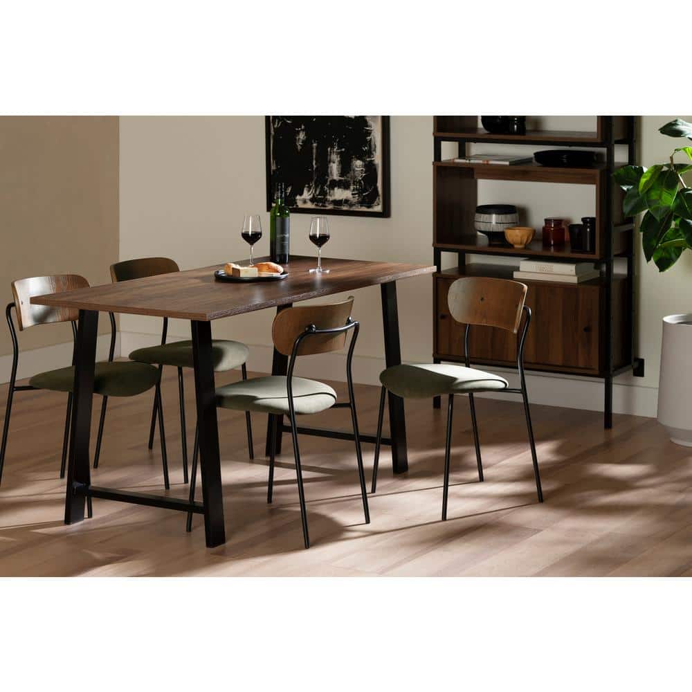 Olive Green and Brown Velvet Upholstered Side Chair with Metal Legs