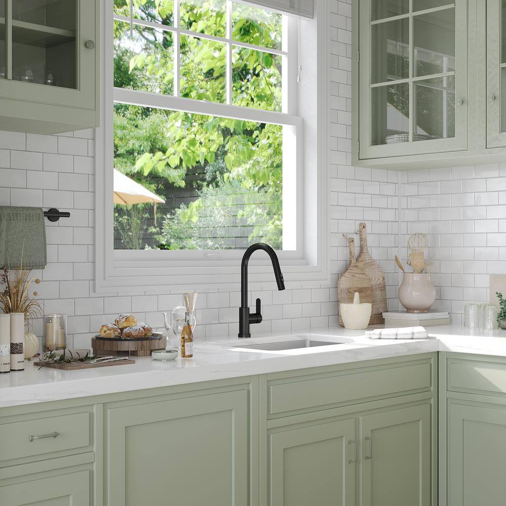 Matte Black Single Handle Pull Down Kitchen Faucet with LED Base
