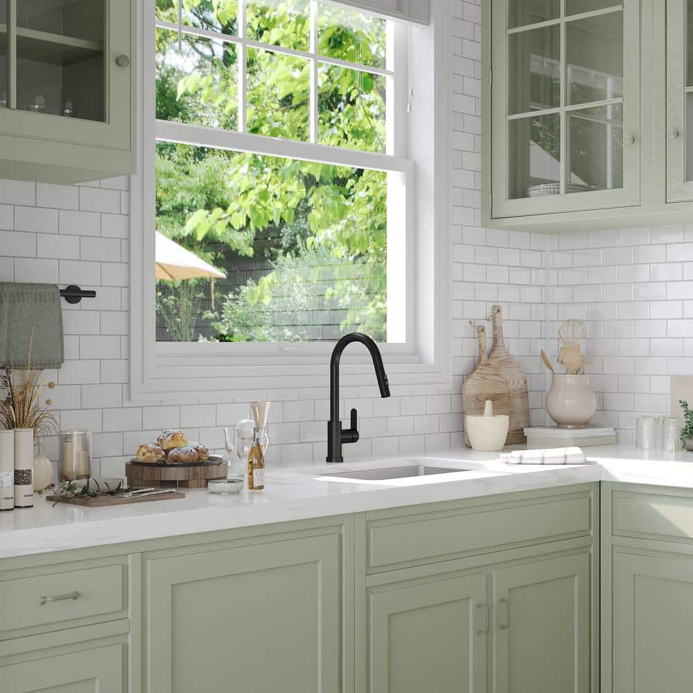 Matte Black Single Handle Pull Down Kitchen Faucet with LED Base