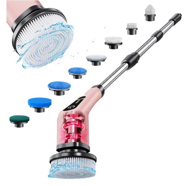 Cordless Electric Rotary Brush with Adjustable Handle and 8 Brush Heads for Bathroom Kitchen and Tile Cleaning (1-Pack)