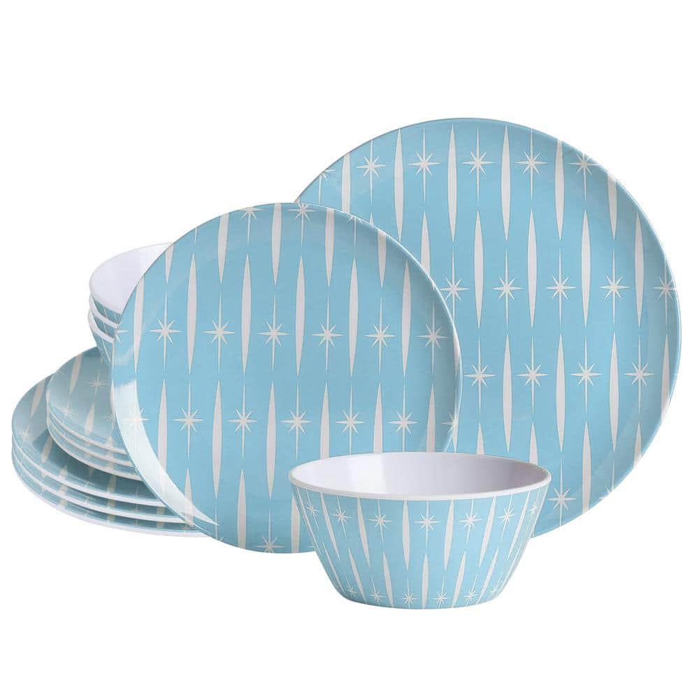 wanda june HOME by MIRANDA LAMBERT 12Piece Blue Melamine Geometric Dinnerware Set 985121953M