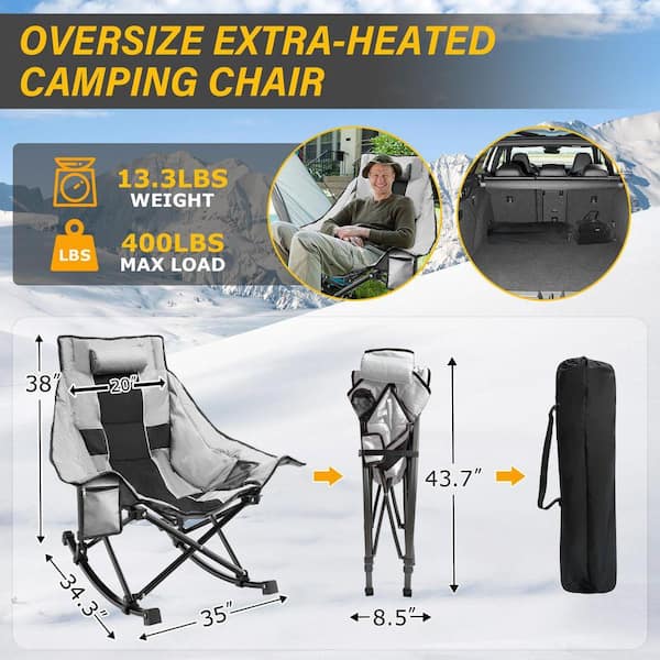 SEEUTEK Grey and Black Oversized Heated Rocking Camping Chair