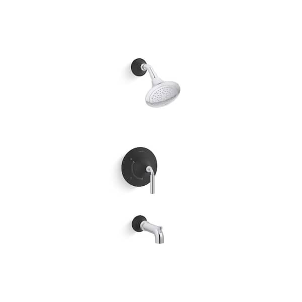 KOHLER Tone 1-Handle Tub and Shower Faucet Trim Kit with 2.5 GPM in Polished Chrome with Matte Black (Valve Not Included)