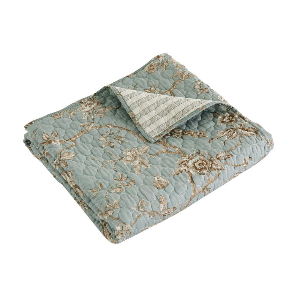 LEVTEX HOME Lyon Teal, Brown, Cream Floral Toile Quilted Cotton Throw ...