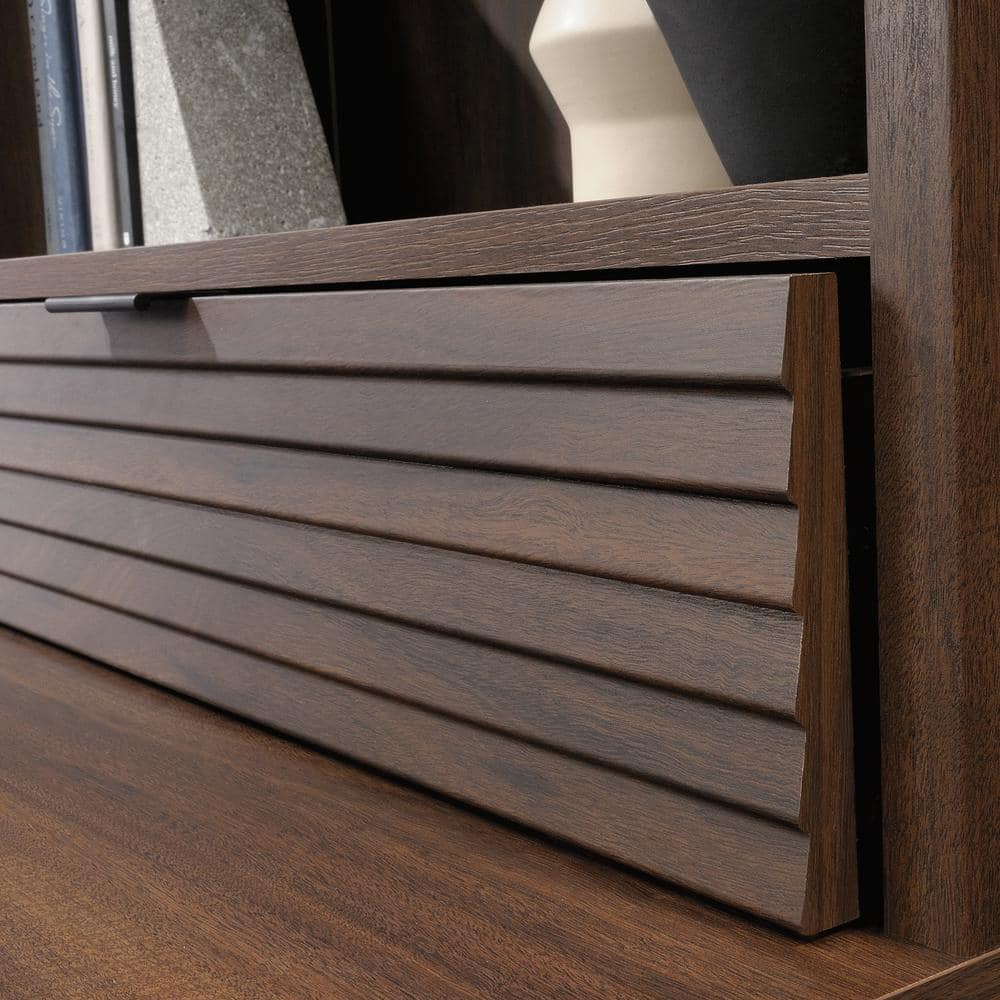 Spiced Mahogany Adjustable Wood Library Hutch with Drawer
