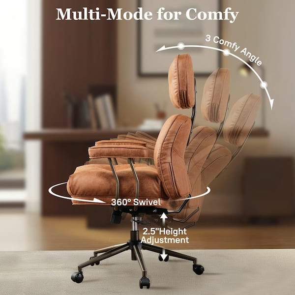 Allwex Kro Suede Swivel Ergonomic Office Task Chair in Light Brown