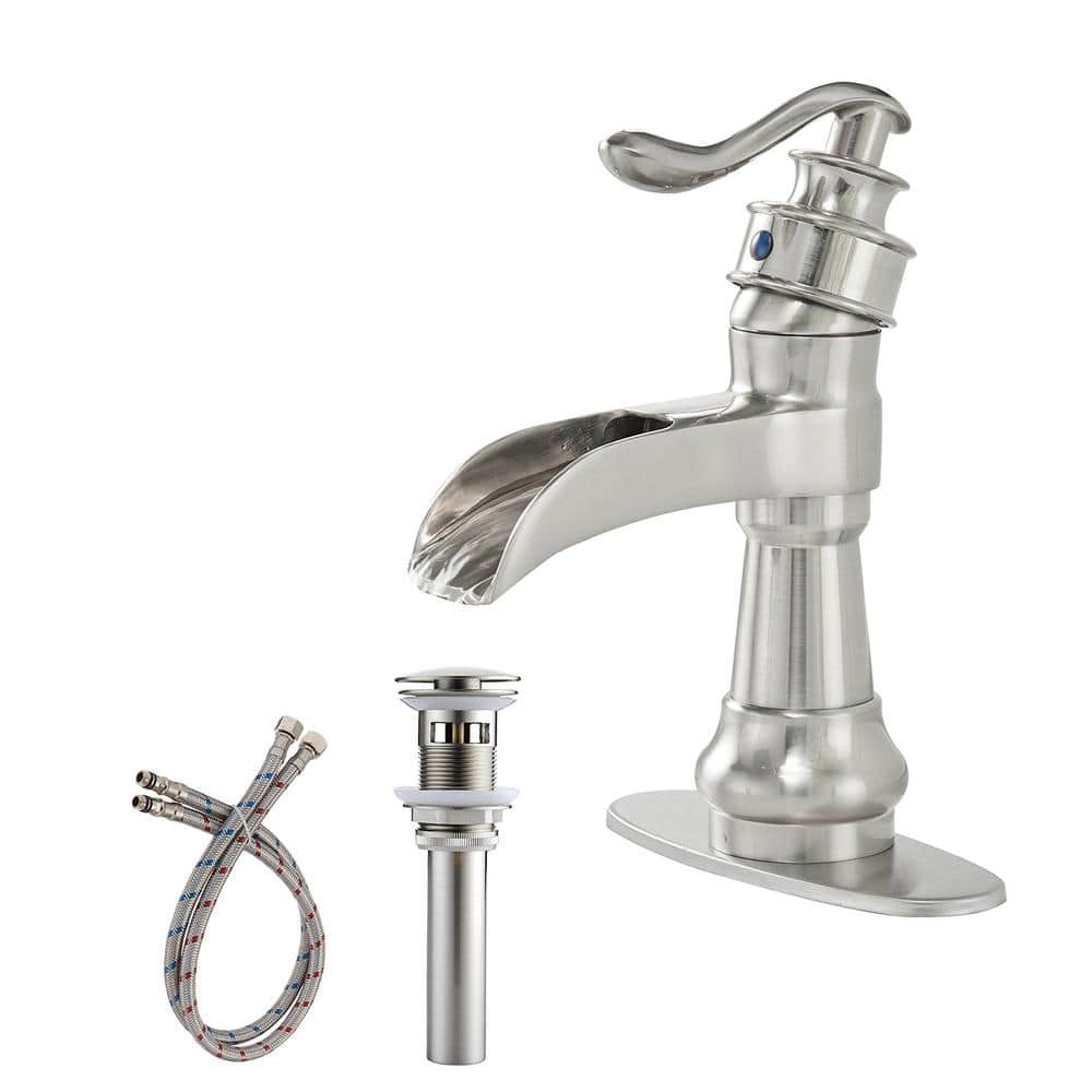 Brushed Nickel Single-Handle Waterfall Bathroom Faucet
