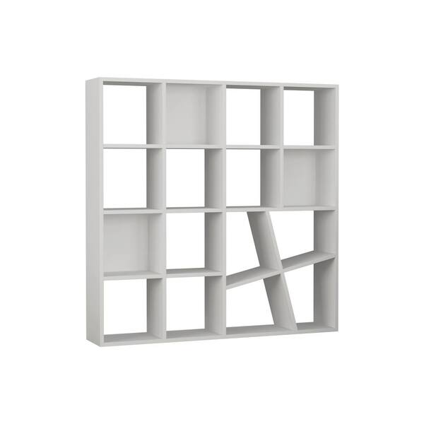 Tayse Rugs 49.21 in. White Wood 16-shelf Cube Bookcase with Open Back