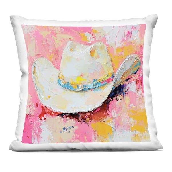 Painterly Brushed Cowgirl Hat Pink Abstract Polyester 18 in. X 18 in. Throw Pillow
