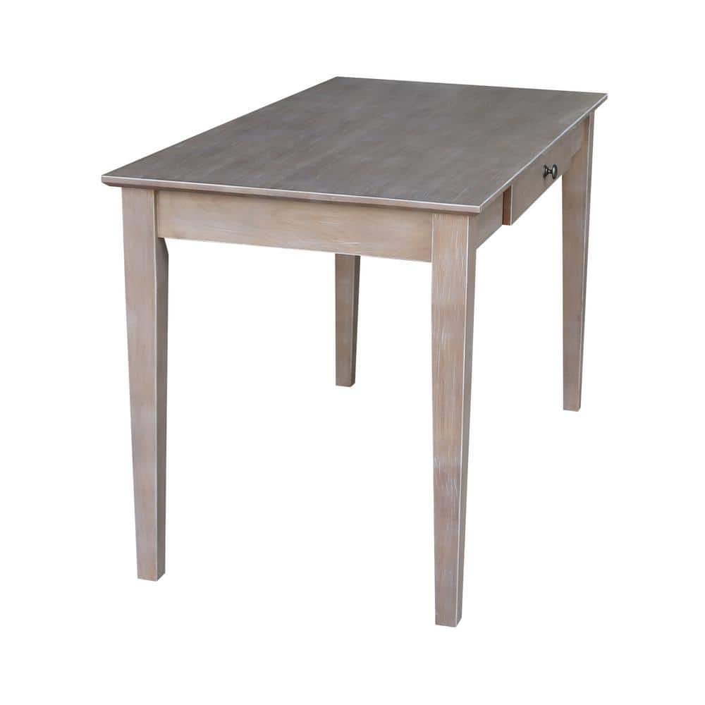 Transitional Solid Hardwood Home Office Desk with Drawer in Washed Gray Taupe