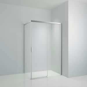 48 in. W x 76 in. H Square Sliding Semi-Frameless Corner Shower Enclosure in Brushed Nickel with Clear Glass and Handle