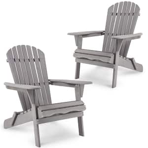 31 in. W x 28 in. D x 36 in. H Wooden Outdoor Folding Adirondack Chair Set of 2, Wood Lounge Patio Chair, Gray