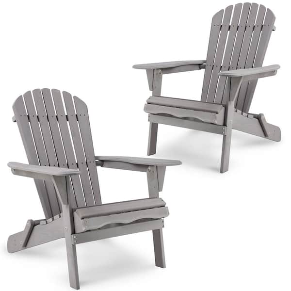 ITOPFOX 31 in. W x 28 in. D x 36 in. H Wooden Outdoor Folding Adirondack Chair Set of 2, Wood Lounge Patio Chair, Gray