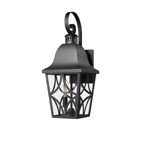 ExBrite 18.13 in. 2-Light Outdoor Wall Light Fixtures,Matte Black Outdoor Wall Lantern With Clear Glass