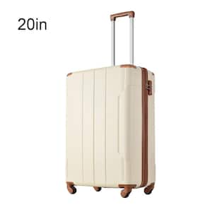 20 in. White/Brown Hardshell Luggage Spinner Suitcase with TSA Lock Light-Weight (Single Luggage)