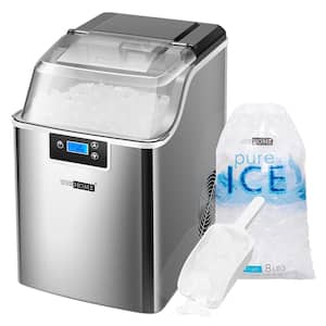 9.4 in. 44 lbs. Electric Chewable Nugget Cube Portable Ice Maker in Silver with Hand Scoop and 10 Ice Bags