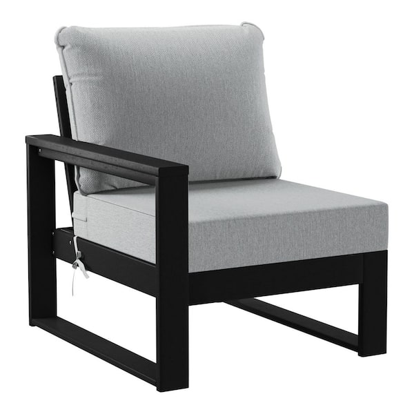 Endless Black Frame HDPE Plastic Outdoor Patio Modern Modular Sectional Set with Light Gray Cushions