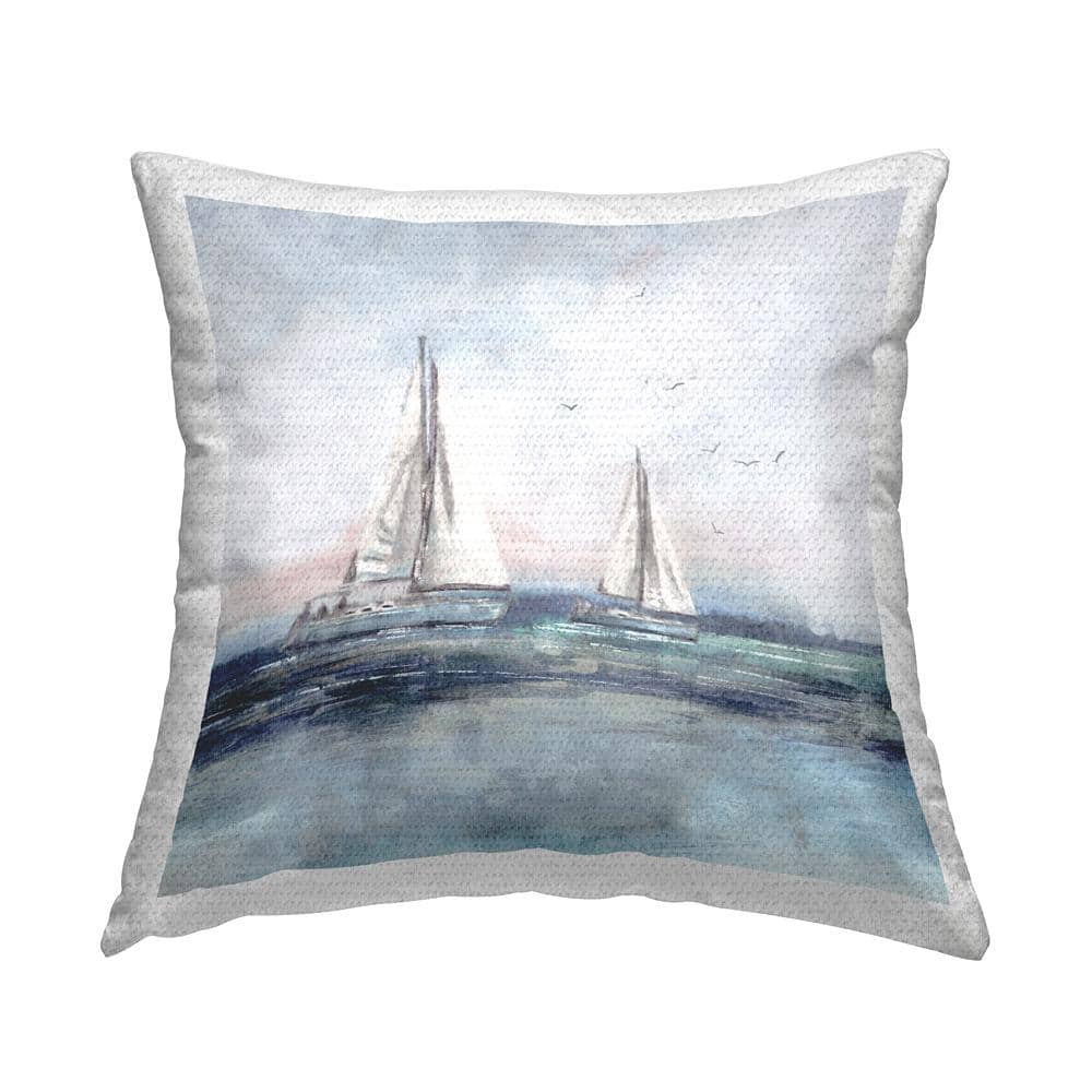 Sailboats Floating Ocean Waves Nautical Scene Blue Square Outdoor Throw Pillow price history on PriceWatchPro