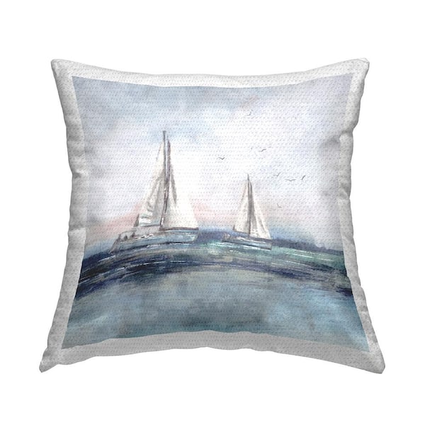 Stupell Industries Sailboats Floating Ocean Waves Nautical Scene Blue Square Outdoor Throw Pillow