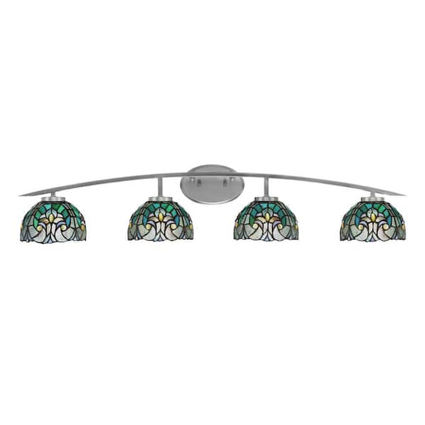 Unbranded Siena 40 in. 4-Light Graphite Vanity-Light Graphite with 7 in. Turquoise Cypress Art Glass Shades No Bulbs Included