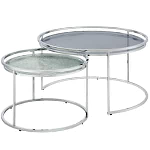 Tega Cay 2-Piece 33.13 in. Gray Round Glass Nesting Tables Set
