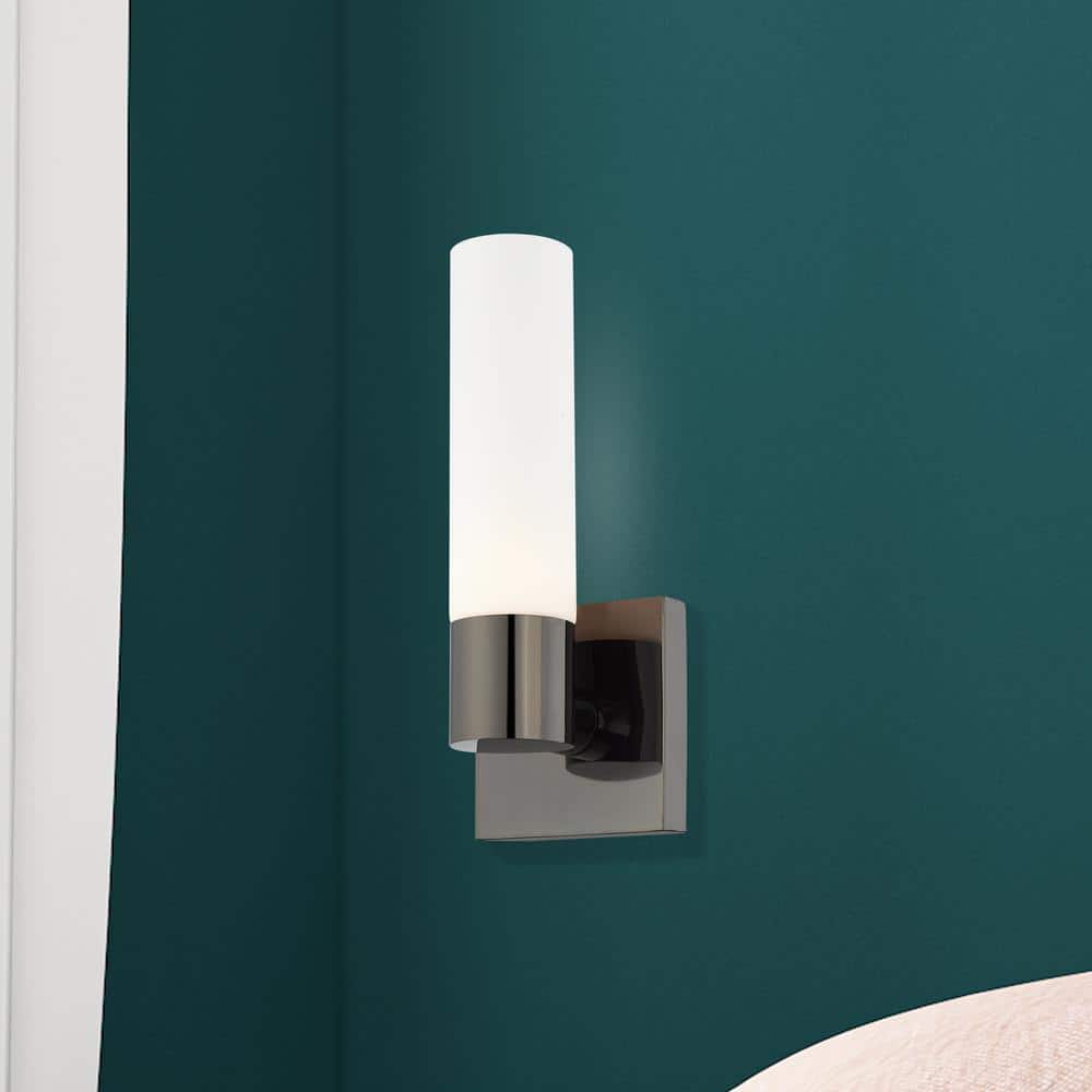 Black Chrome Dimmable Sconce with Satin Opal Glass